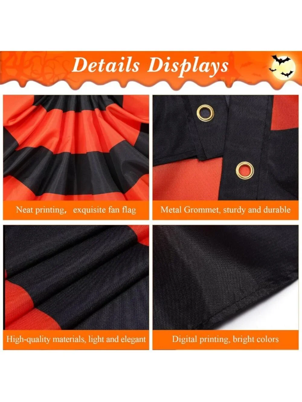 6 Pcs Halloween Flag Bunting - 3x6 ft Pleated Banner for Indoor/Outdoor Decor